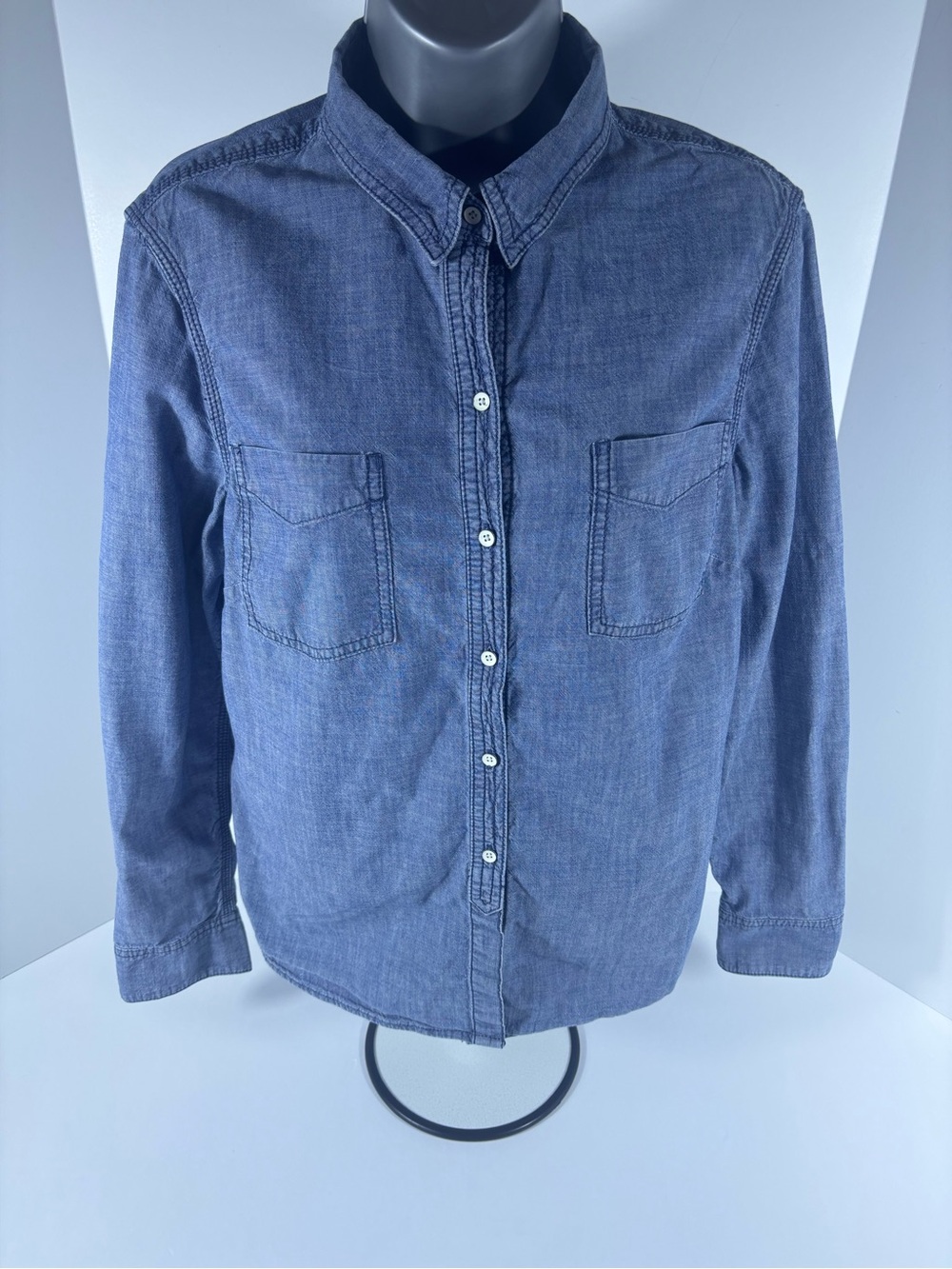 Lands’ End Chambray Button-Front Shirt | 100% Cotton | Size 12